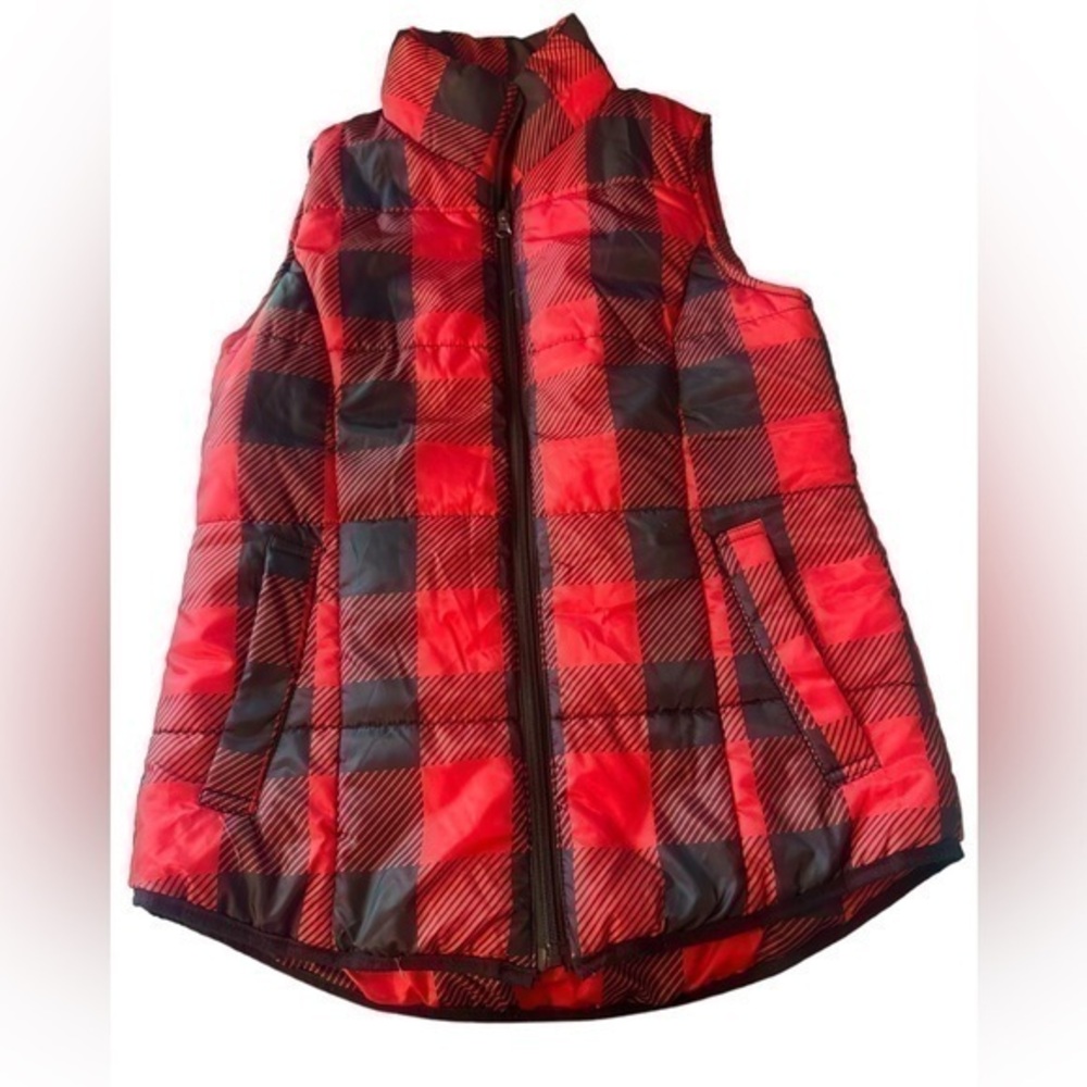 New Directions Puffer Vest - Womens Size Medium - Red and Black Plaid
